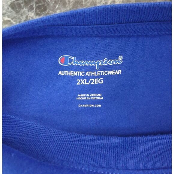 Champion Mens T-Shirt 2XL Royal Blue White Logo Authentic Athleticwear SS Sporty - Picture 3 of 4